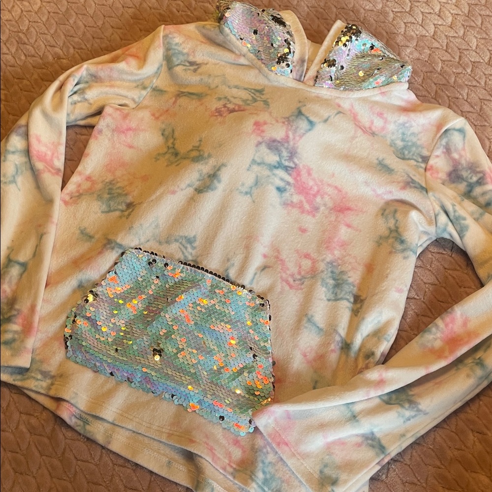 🔥4/$20 Wonder Nation Girls Plush Pullover with sequined hood - size 10/12 - Picture 8 of 12